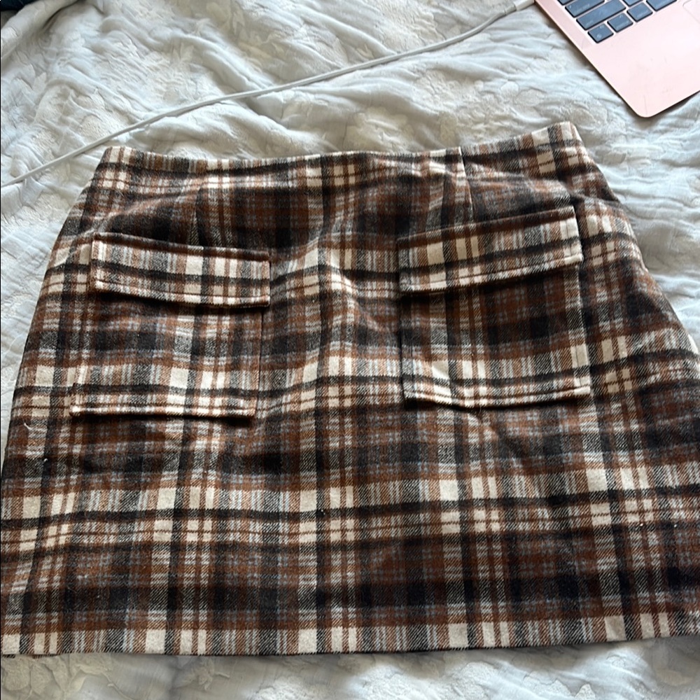 Reformation Plaid Brown Skirt